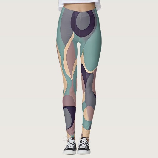 Paarse en blauwe abstracte golven leggings (Voorkant)