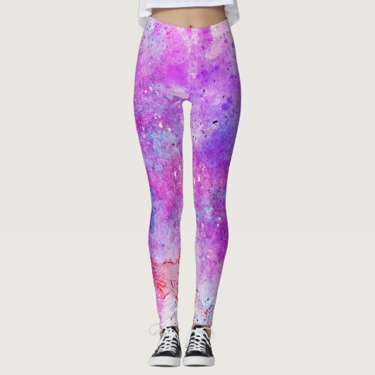 paarse en blauwe abstracte leggings (Voorkant)