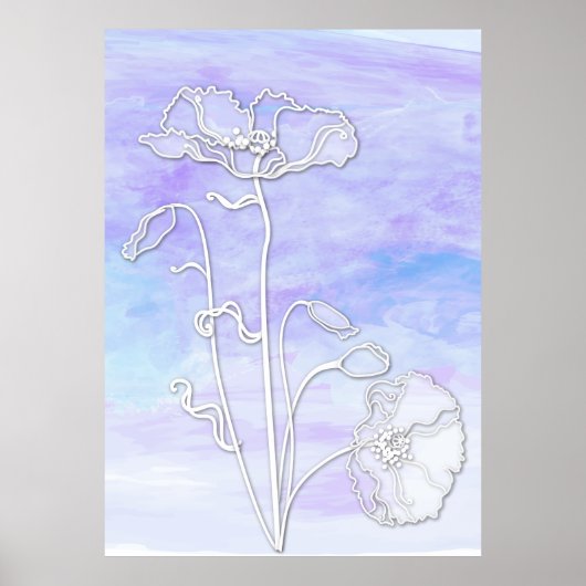 Paarse en blauwe Abstracte Waterverf en papavers Poster (Voorkant)