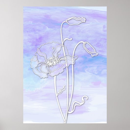 Paarse en Blauwe Abstracte Waterverf en Poppies 2 Poster (Voorkant)