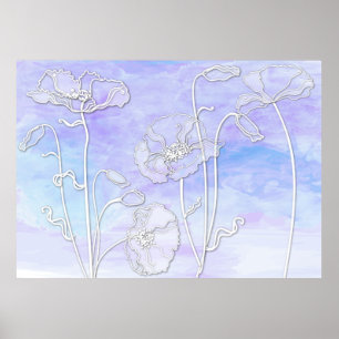 Paarse en Blauwe Abstracte Waterverf en Poppies 3 Poster