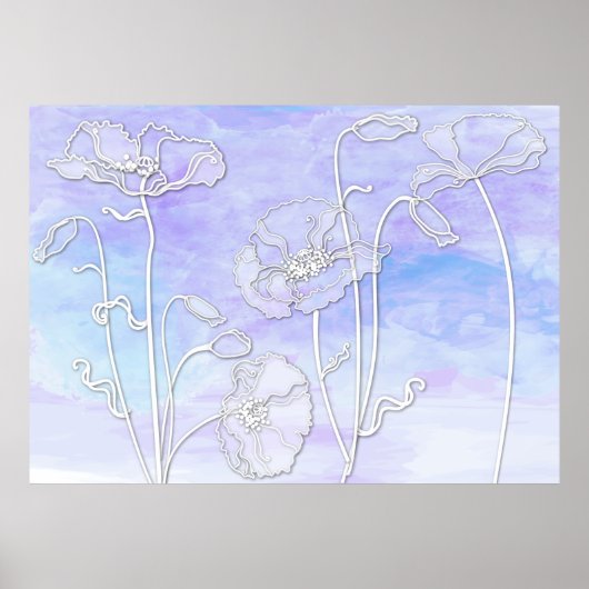 Paarse en Blauwe Abstracte Waterverf en Poppies 3 Poster (Voorkant)