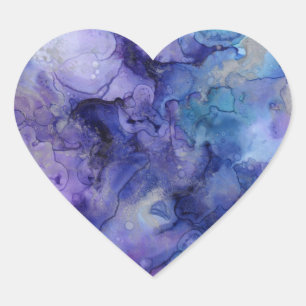 Paarse en blauwe Abstracte Waterverf gemarmerd Hart Sticker