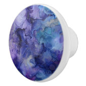 Paarse en blauwe Abstracte Waterverf gemarmerde zw Keramische Knop (Rechts)