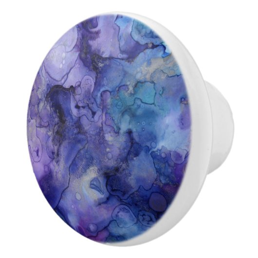 Paarse en blauwe Abstracte Waterverf gemarmerde zw Keramische Knop (Rechts)