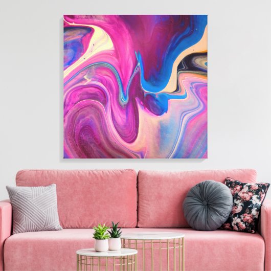 Paarse en blauwe acrylverf canvas afdruk (Insitu (Woonkamer))