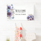 Paarse en Blauwe Aquarel Bloem Bruiloftsborrel Spandoek (Insitu)