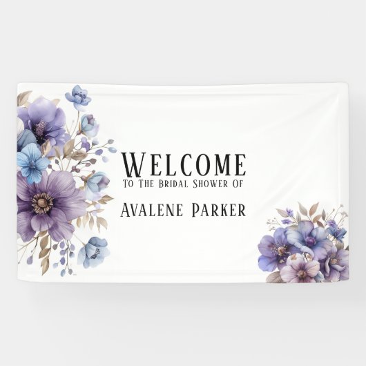 Paarse en Blauwe Aquarel Bloem Bruiloftsborrel Spandoek (Horizontaal)