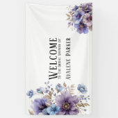 Paarse en Blauwe Aquarel Bloem Bruiloftsborrel Spandoek (Verticaal)