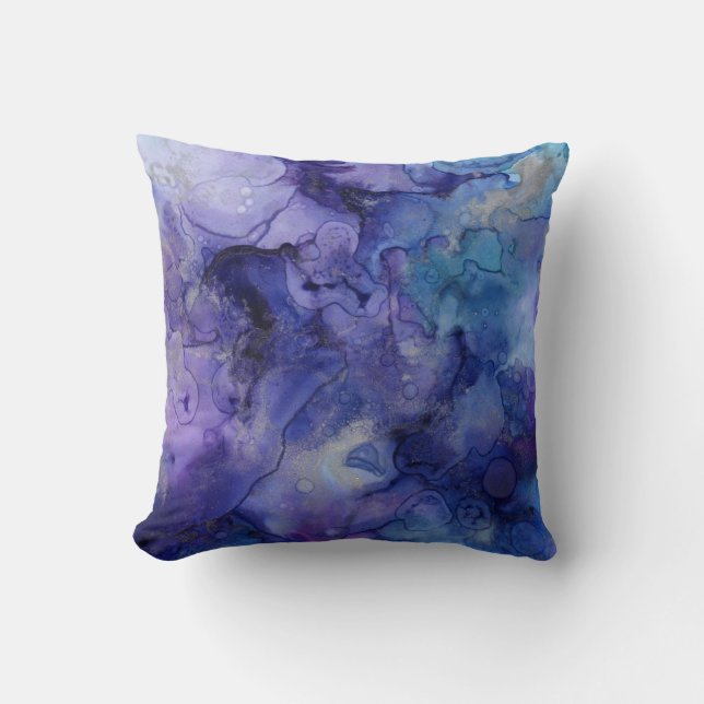 Paarse en Blauwe Aquarel Kussen (Voorkant)