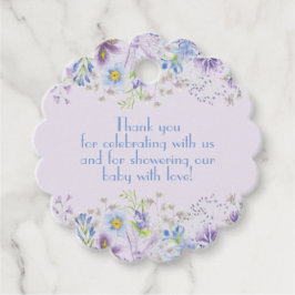 Paarse en blauwe babyjongen met fluitendoosjes bedankjes labels