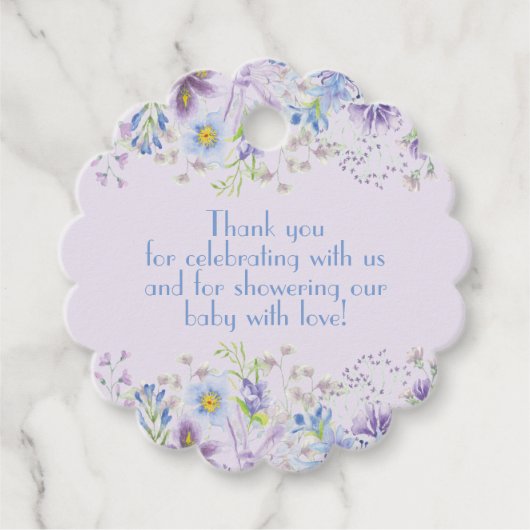 Paarse en blauwe babyjongen met fluitendoosjes bedankjes labels (Voorkant)