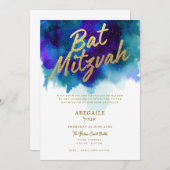 Paarse en Blauwe Bat Mitzvah Uitnodiging (Voorkant / Achterkant)