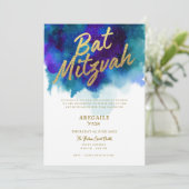 Paarse en Blauwe Bat Mitzwa Uitnodiging (Staand voorkant)