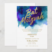 Paarse en Blauwe Bat Mitzwa Uitnodiging (Voorkant / Achterkant)