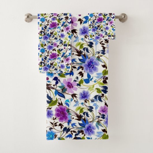 Paarse en blauwe bloem bad handdoek (Insitu)