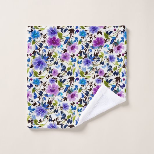 Paarse en blauwe bloem bad handdoek (Wasdoekje)