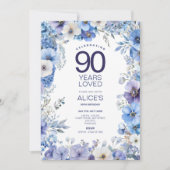 Paarse en blauwe bloemen 90e verjaardag, mijlpaal kaart (Voorkant)