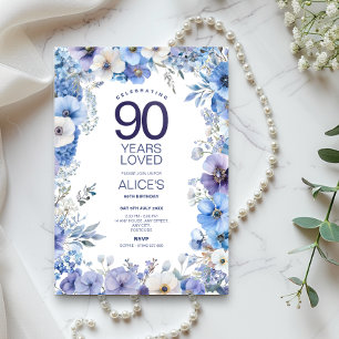 Paarse en blauwe bloemen 90e verjaardag, mijlpaal kaart