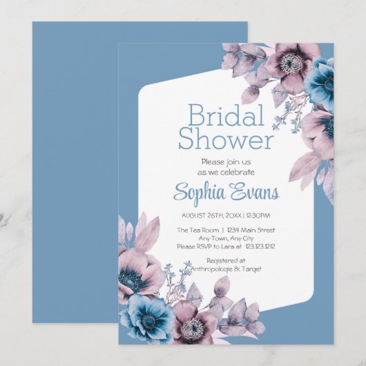 Paarse en Blauwe Bloemen Blauw Vrijgezellenfeest Kaart (Voorkant / Achterkant)