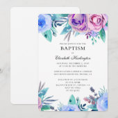 Paarse en blauwe bloemen doop. Bloemen uitnodiging (Voorkant / Achterkant)