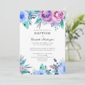 Paarse en blauwe bloemen doop. Bloemen uitnodiging (Staand voorkant)