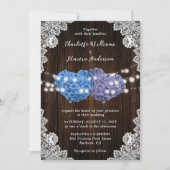 Paarse en Blauwe Bloemen Harten Hout Lace Wedding Kaart (Voorkant)