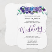 Paarse en Blauwe Bloemen Huwelijksuitnodiging Kaart (Voorkant / Achterkant)