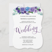 Paarse en Blauwe Bloemen Huwelijksuitnodiging Kaart (Voorkant)