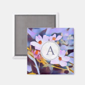 Paarse en Blauwe Bloemen met Initiaal Magneet (Voorkant / Achterkant)