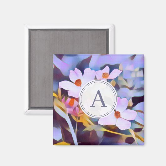 Paarse en Blauwe Bloemen met Initiaal Magneet (Voorkant / Achterkant)