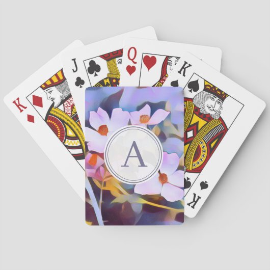 Paarse en Blauwe Bloemen met Initiaal Pokerkaarten (Achterkant)