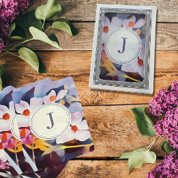 Paarse en Blauwe Bloemen met Initiaal Pokerkaarten