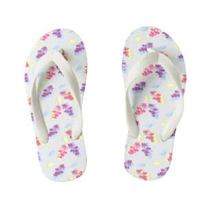 Paarse en Blauwe Bloemen Naadloos Patroon – Elegan Kinder Teenslippers