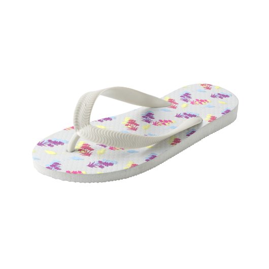 Paarse en Blauwe Bloemen Naadloos Patroon – Elegan Kinder Teenslippers (Schuin)