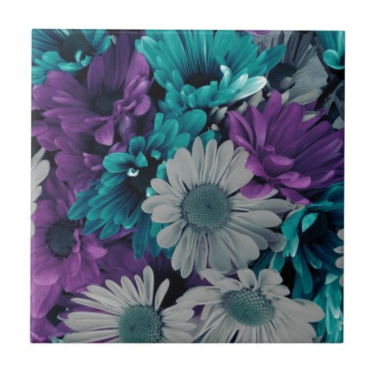 Paarse en Blauwe Bloemen Tegeltje (Voorkant)