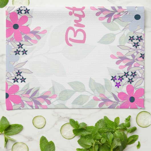  Paarse en Blauwe Bloemen Theedoek (Gevouwen)