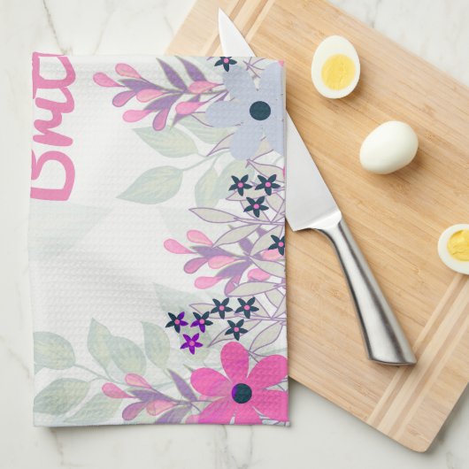  Paarse en Blauwe Bloemen Theedoek (Quarter Fold)