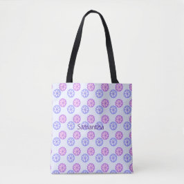Paarse en blauwe bloemen tote bag