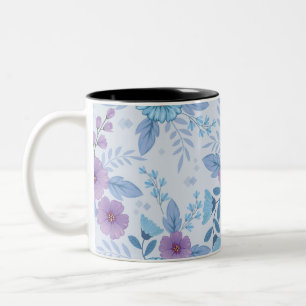 Paarse en blauwe bloemen tweekleurige koffiemok