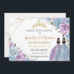 Paarse en Blauwe Bloemen Twins Quinceanera Sweet 1 Save The Date<br><div class="desc">Overeenkomende objecten in de winkel! c) De Happy Cat Studio</div>