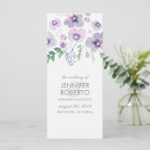 Paarse en blauwe bloemen Waterverf bruiloft progra Programmakaart (Staand voorkant)