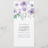 Paarse en blauwe bloemen Waterverf bruiloft progra Programmakaart (Voorkant)