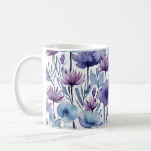 Paarse en Blauwe Bloemen Waterverf Floral Design Koffiemok