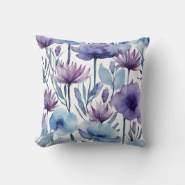 Paarse en Blauwe Bloemen Waterverf Floral Design Kussen