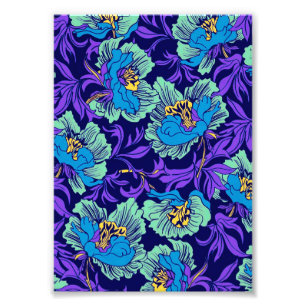 Paarse en blauwe bloemen William Morris Foto Afdruk