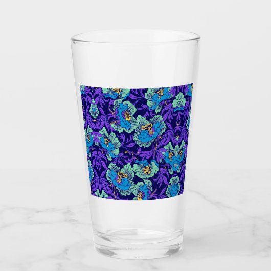 Paarse en blauwe bloemen William Morris Glas (Voorkant)