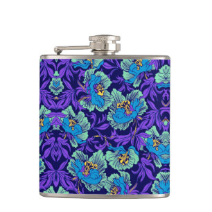 Paarse en blauwe bloemen William Morris Heupfles