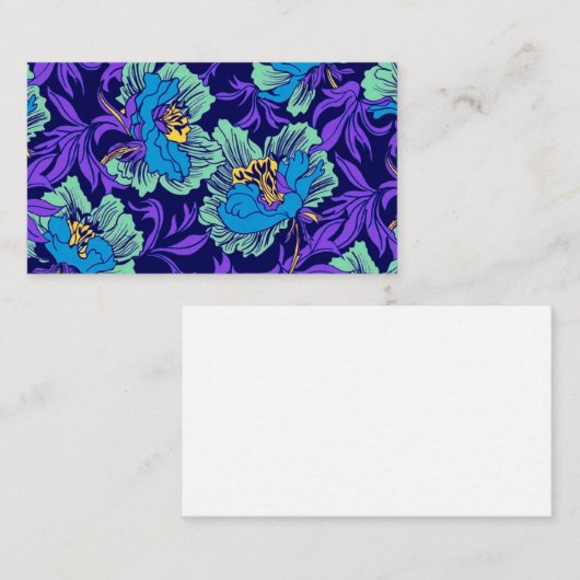 Paarse en blauwe bloemen William Morris Informatiekaartje (Voorkant / Achterkant)