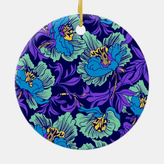 Paarse en blauwe bloemen William Morris Keramisch Ornament (Achterkant)
